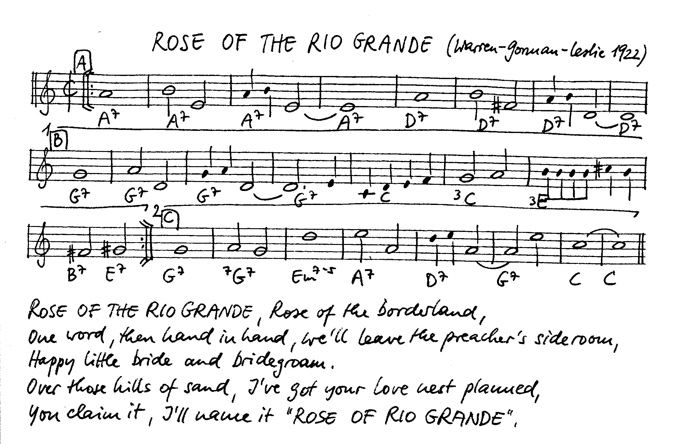 rose of the rio grande free jazz leadsheet - Courtesy of the Jungle Jazz Band